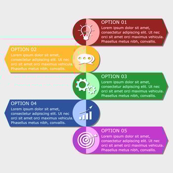 Vector illustration of Presentation business infographic template with colorful 5 options.