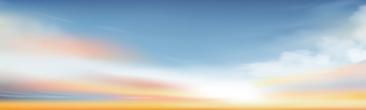Spring Sunset sky scape in blue and yellow colour,Vector of Morning sky, sky in sunny day Summer, Horizon Natural banner background for World environment day, Save the earth or Earth day vector