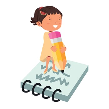 Cute cartoon girl writing on a book vector