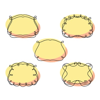 A set of symmetrical rectangular frames with curlicues on a bright background, hand-drawn, copy space, vector