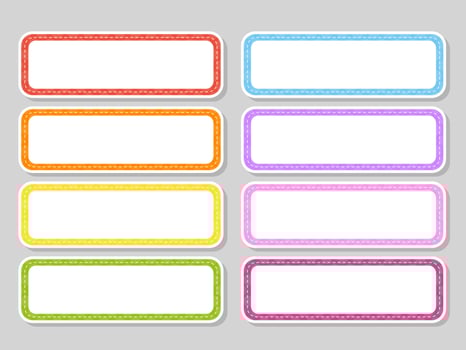 Set stickers for design. Empty template. Name tags, gift labels. Perfect for folders, daily journals, notebooks, lunch bags, pencil boxes. Rectangular label. Color vector isolated illustration.