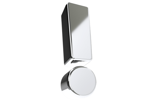 Silver 3d sign of exclamation on png background