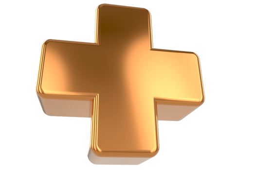 Golden 3d Plus Sign on png background