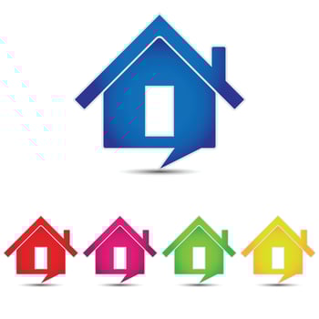House icon. Home icon vector illustration. Abstract icon of a house shaped as a speech bubble on white background, five different colors, vector EPS10 illustration.
