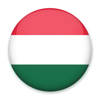 Flag of Hungary in the form of a round button with a light glare and a shadow. The symbol of Independence Day, a souvenir, a button for switching the language on the site, an icon. vector