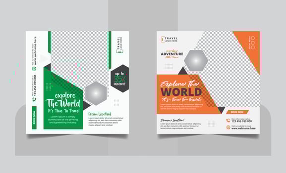 Travel tour promotion holiday vacation social media post or explore world travelling business social media square web banner template vector