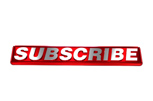 Subscribe button for social media. Subscribe to video channel, blog and newsletter. Red button with hand cursor and bell for subscription png