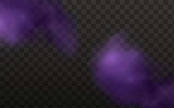 Realistic scary mystical  clouds fog in night Halloween. Purple  flows poisonous gas, dust and smoke effect.Vector set. vector