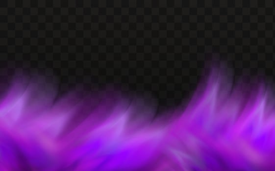 Realistic scary mystical  clouds fog in night Halloween. Purple  flows poisonous gas, dust and smoke effect.Vector illustration. vector