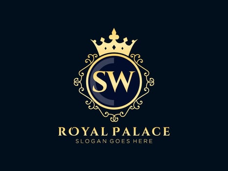 Letter SW Antique royal luxury victorian logo with ornamental frame. vector