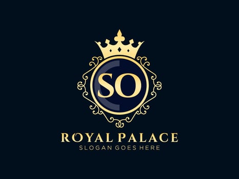 Letter SO Antique royal luxury victorian logo with ornamental frame. vector