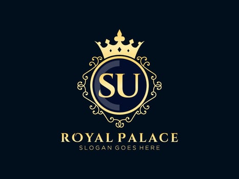 Letter SU Antique royal luxury victorian logo with ornamental frame. vector