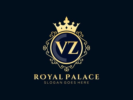 Letter VZ Antique royal luxury victorian logo with ornamental frame. vector