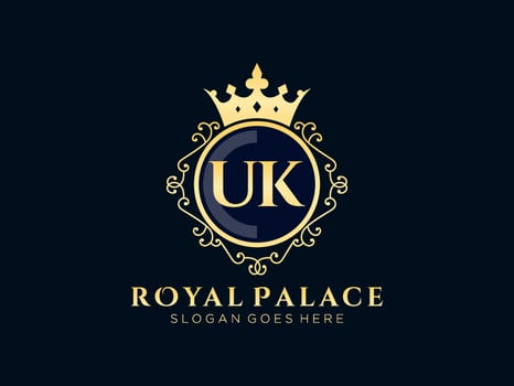 Letter UK Antique royal luxury victorian logo with ornamental frame. vector