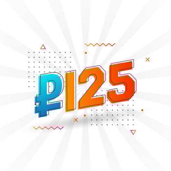 125 Russian Ruble vector currency image. 125 Ruble symbol bold text vector illustration