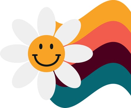Funny with emoji and rainbow in groovy style vector