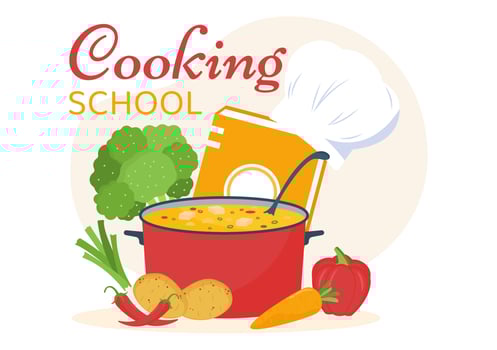 Cooking School to Learn Cooks Homemade Food and Variety of Delicious Dishes in a Class Learning on Flat Cartoon Hand Drawn Templates Illustration vector
