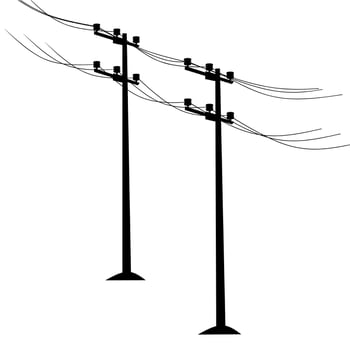 High voltage power line. Cable poles on a white background. Good for logo be careful of electric shock vector