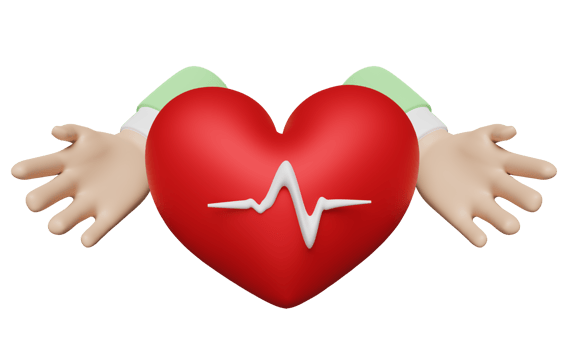 cartoon doctor two hands holding red heart and blood pressure heart rate isolated. health love or world heart day concept, 3d illustration or 3d render png