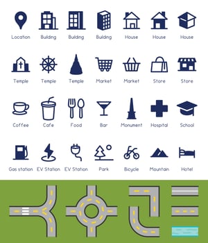 Landmark place icon and road for creating map vector