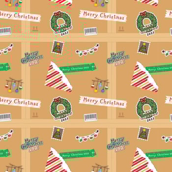 vintage parcel box decorated with Christmas stickers seamless pattern Gift Wrap background wallpaper vector