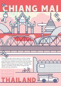 publicity poster for landmark chiang mai thailand kawaii doodle flat cartoon vector illustration