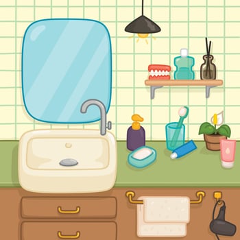 Washbasin in dry zone bathroom kawaii doodle flat cartoon vector illustration