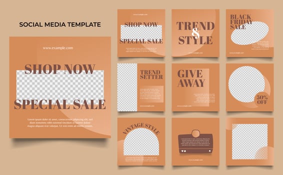 social media template banner fashion sale promotion in brown beige color vector