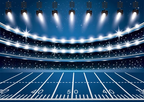 American Football Stadium Arena with Spotlights. vector