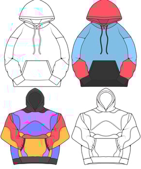 Hoodie oversized vector, hoodie oversized in a sketch style, trainers template outline, vector Illustration