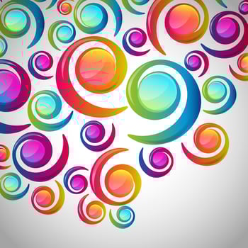 Abstract colorful spiral arc-drop pattern on a light background. Transparent colorful elements and circles design card.  Vector illustration.