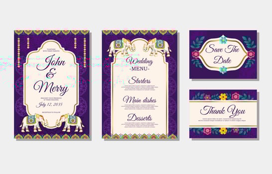 Indian Wedding Template Set vector