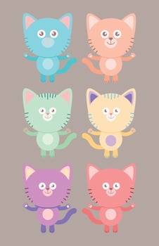 Set of cute cats in different colors. Vector flat design.