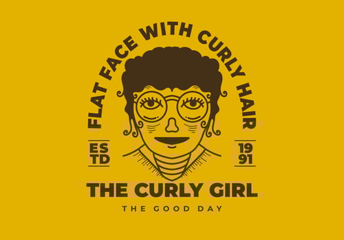 Vintage art illustration of a curly girl face wearing big round glasses vector