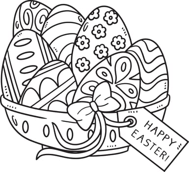 Happy Easter Egg Basket Isolated Coloring Page vector