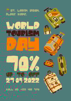 World tourism day sale poster with travel bags vector