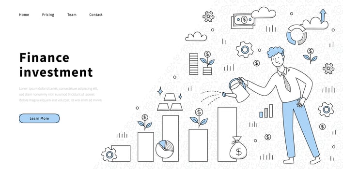 Finance investment doodle landing page, money grow vector