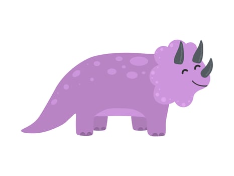 Illustration of cute cartoon dinosaur on white background. Can be used for children's room, sticker, t-shirt, mug and other design. Cute little triceratops. vector