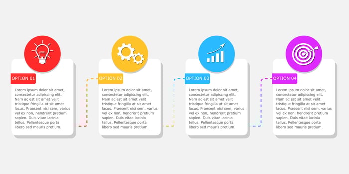 Vector illustration of Presentation business infographic template with colorful circle and square 4 options.