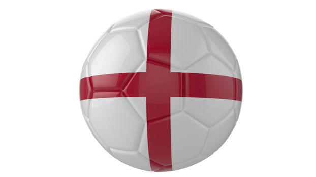 3d realistic soccer ball with the flag of England on it isolated on transparent PNG background