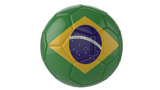 3d realistic soccer ball with the flag of Brazil on it isolated on transparent PNG background