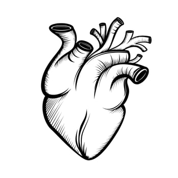 realistic hand-painted human heart line drawing vector