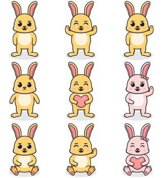 Vector illustration set of Rabbit cartoon. Bundle of cute Rabbit set. Set of animals. Cartoon and vector isolated characters. A collection of animals in the children's style.