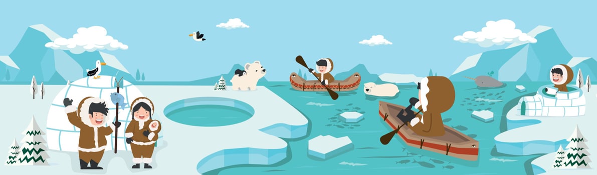 north pole arctic with Eskimo family  landscape background vector
