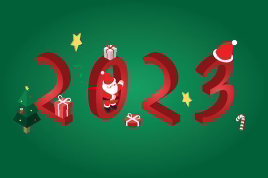 isometric 2023 and Christmas banner template promotion for advertising with santa vector