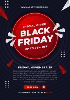 Black Friday sale flyer template. Dark background with red and black balloons for seasonal discount offer. Set Black Friday sale poster. vector