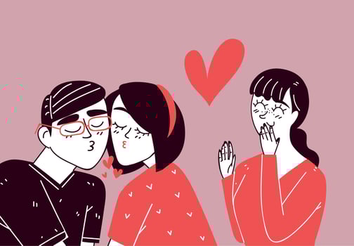 couple in heart, line art vector