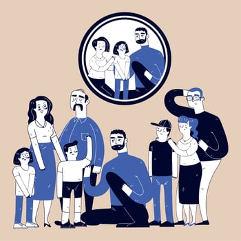 line art drawing of the family vector