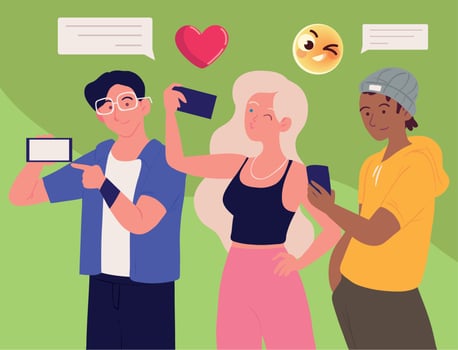 young people and smartphone vector