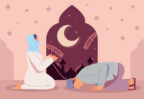 praying arabic couple vector